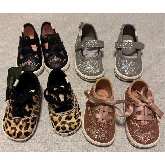 Keds Other - Keds Kate Spade Size 2C 3C Lot New Pink Gliter Kat Silver Cheetah Leopard